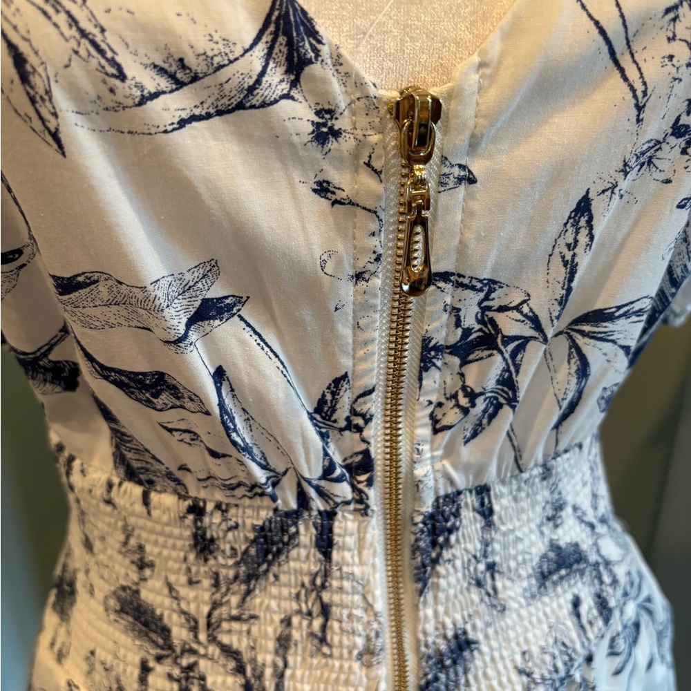 Aakaa Blue and White Floral Midi Dress - Picture 3 of 7